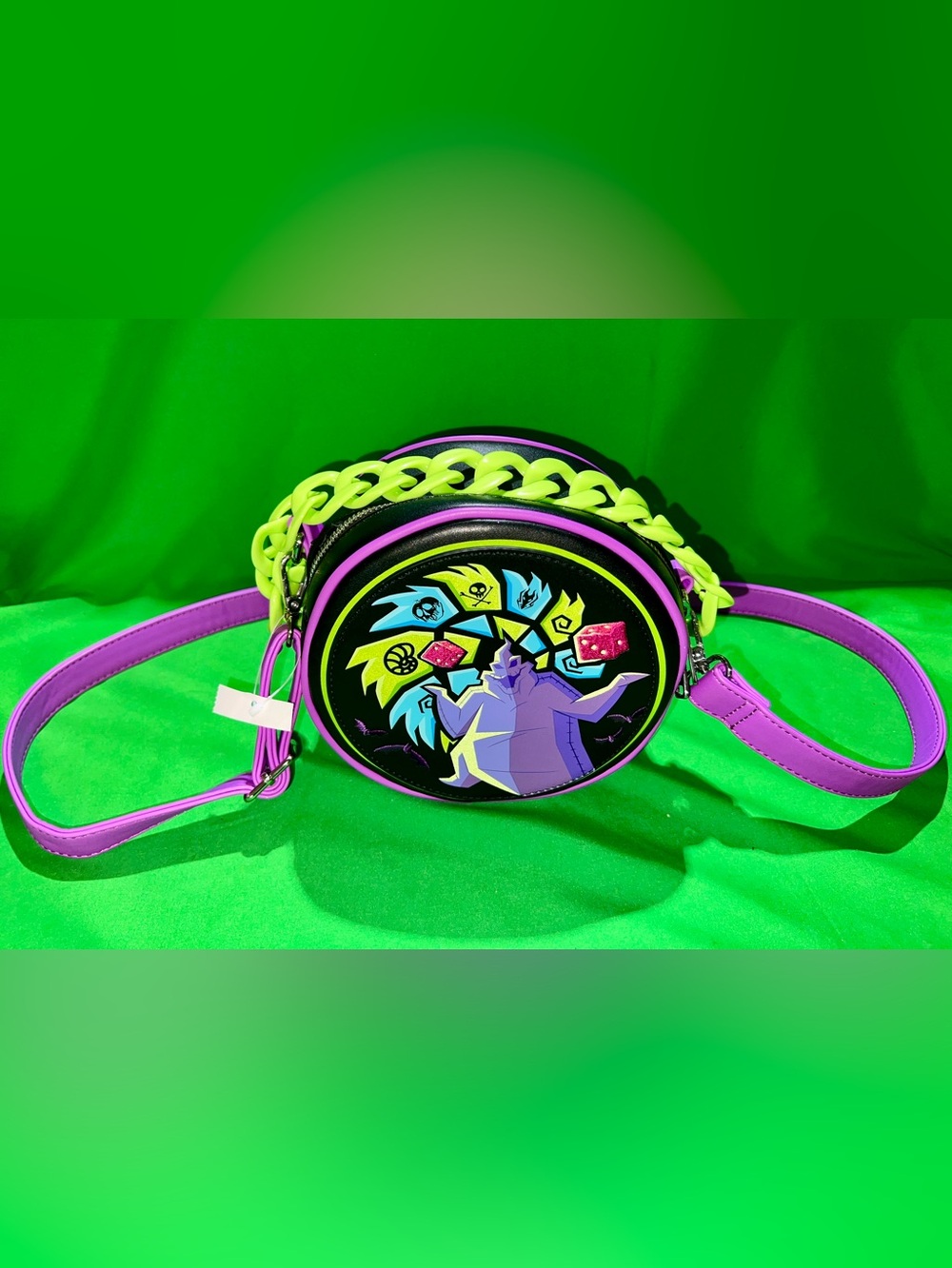 Disney Neon Purple & Lime Round Graphic Crossbody Bag